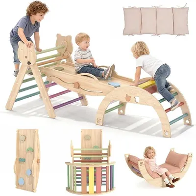 Imagen del producto de Estructura de escalada interior 9 en 1 con tobogán y barra de escalada