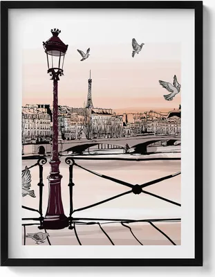 Produktbild von Sonnenuntergang über der Seine– Wandbild mit Rahmen – Gerahmtes Bild  – Wanddekoration – 60x80 cm –  Schwarz Rahmen