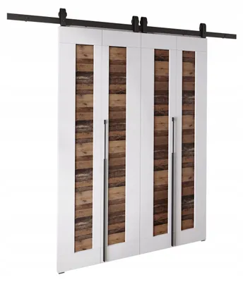 Produktbild von KierMoebel Schiebetür Komplettset QUDIO DUO M1 Weiß + OldStyle 132x205x3,2 cm Wohnzimmer Schiebetür