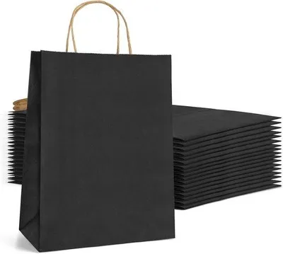 Produktbild von Famanu Geschenkbeutel Groß Schwarz - 18 Stück aus Kraftpapier mit Henkel (23x12x30 cm)