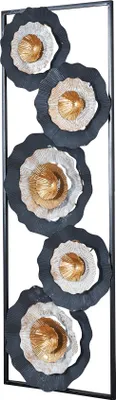 Produktbild von 3D Wandbild 31x90cm Blume Metall Schwarz Gold Deko Teller Ringe Wanddeko Design