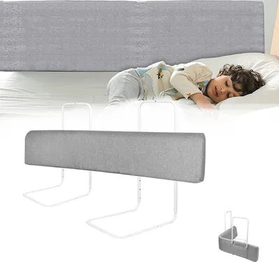 Image de Barrière de lit NAIZY Barrière de lit pour enfants Barrière de sécurité pour lit Protection de bord de lit, Réglable en hauteur Forme réglable pour jeunes enfants et bébés (Gris, 100cm)