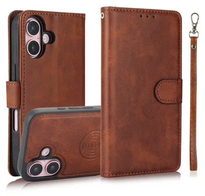 Produktbild von Mobigear Wallet iPhone 16 Hülle, abnehmbare 2-in-1 Klapphülle mit Geldbörsenfunktion - Braun