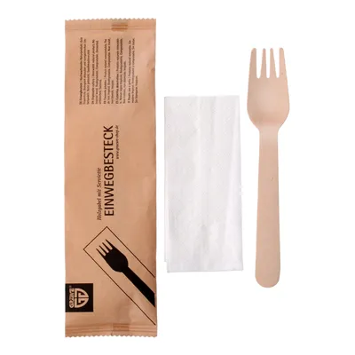 Produktbild von Holzgabel mit Serviette 25-tlg. Set