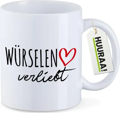 Produktbild von Huuraa Kaffeetasse Würselen verliebt 330ml Weiß Keramik Kaffeebecher Geschenkidee