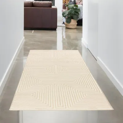 Image de Tapis à poils courts Crème design géométrique avec effet brillant moderne et facile d'entretien Taille - 80 x 150 cm