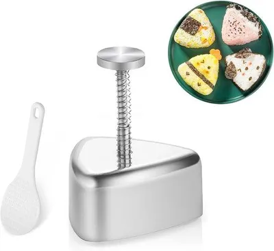 Produktbild von Sushi-Maker - Dreieckige Reisbalform mit Reisrührer - Edelstahl - Herzförmig - DIY Sushi-Set für zu Hause, Feiern und Partys