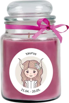 Obrázok produktu pre HS Candle "Zverokruh" Vonná sviečka Levanduľa v cukrovej dóze ( Býk ) - na výber z mnohých motívov, 500 g - doba horenia až 110 hodín - Býk