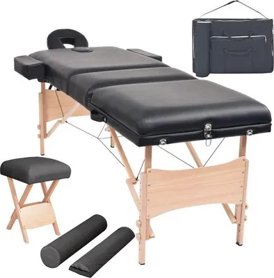Image de Table de massage et tabouret, 3 zones, 10 cm, noir, pliable