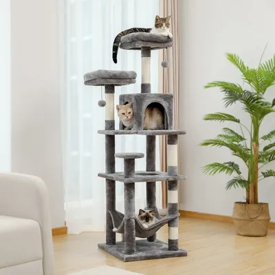 Produktbild von Purpurra Katzenbaum mit mehreren Ebenen, mit Sisalüberzogenem Kratzbaum, gemütlicher Katzenhütte, Katzenhängematte und gepolstert