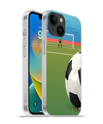Produktbild von MuchoWow® Handyhülle Schutzhülle Hülle für Apple iPhone 14 - Softcase Eine Illustration eines Fußballs auf dem Feld im Stadion - Jungen - Mädchen - Kinder Silikon Softcase Handy Hülle - Mobiltelefonhülle