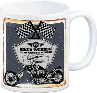 Produktbild von Motorradfahrer und Biker Kaffeebecher bzw. Tasse zum 50. Geburtstag
