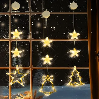 Weihnachtslichter 3er-Set LED Fensterdekoration mit Saugnäpfen