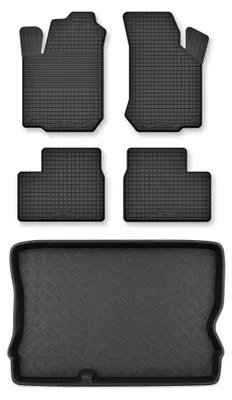Produktbild von Gummimatten + Kofferraumwanne für Opel Corsa B 1993-2001 (Standard-Kofferraum) – Schwarz, Semi-Universal, angepasst – Wielganizator Semi-Universal