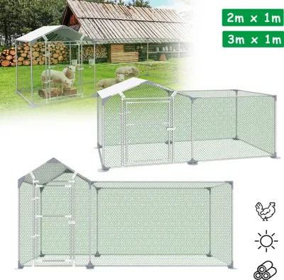 Image de NAIZY Enclos Poulailler 2x1x1,5m Poulailler Cadre en acier galvanisé Poulailler avec serrure pour poules Petits animaux