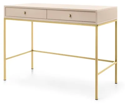 Obrázek produktu pro Toaletní stolek se dvěma zásuvkami, barva béžová, zlaté úchytky, rozměry 104 x 50 x 78 cm