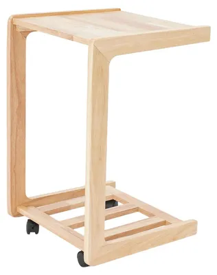 Obrázok produktu pre Odkladací stolík na kolieskach – stolík k pohovke a na laptop v tvare L – kaučukové drevo – 40 x 39 x 63 cm – 4 kolieska, z toho 2 s brzdou – na pohovku a posteľ – khaki
