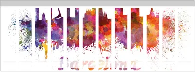 Produktbild von Wallario Ordnerrücken Sticker, selbstklebend für breite Ordner, 12 Stück, Motiv Städte als Aquarell - Skyline von Barcelona