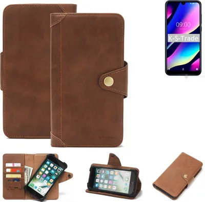 Produktbild von K-S-Trade Handyhülle für Wiko View 3 Lite Schutz Hülle Walletcase Bookstyle Tasche Case Handytasche Wallet Flipcase Cover PolyurethanBraun (1x)