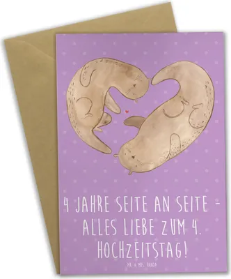 Produktbild von Mr. & Mrs. Panda jubiläumskarte 4. Hochzeitstag Seidenhochzeit - Lavendeltraum - Geschenk, Heirat, Liebesjubiläum, osterkarte, einladungskarten, babykarte, Heiraten