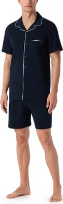 Produktbild von Schiesser Herren Schlafanzug Kurz Mit Knöpfen Wärmere Baumwolle - Fein Interlock Pyjamaset, Dunkelblau_179297