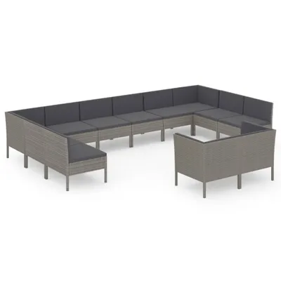 Produktbild von vidaXL 12-tlg. Garten-Lounge-Set mit Auflagen Poly Rattan Grau