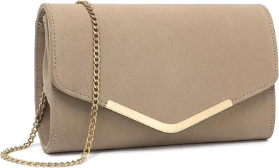 Produktbild von Miss Lulu Clutch Damen Abendtasche Elegante Taupe Handtasche mit Kettentasche