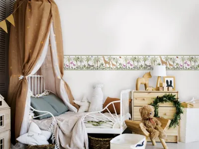 Produktbild von Waschbare Kinderbordüre TROPISCHE TIERE für die Wand