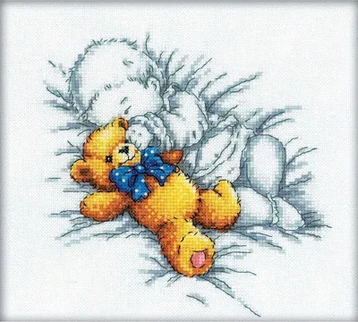 Produktbild von RTO Kreuzstich Set "Baby mit Teddybär" M158, Zählmuster, 20x18 cm