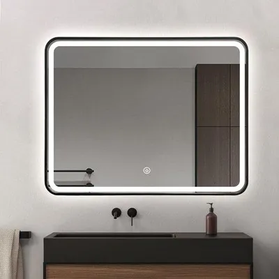 Produktbild von FENOMÉ Badspiegel Schwarz mit eingebauter LED-Beleuchtung & Heizung – 60 × 80 cm