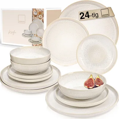 Produktbild von SÄNGER Steingut Geschirrset Korfu, Tafelservice 24 teilig für 8 Personen