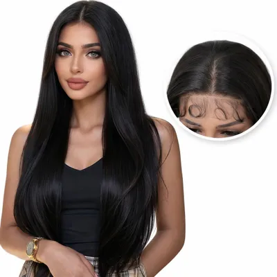Produktbild von Schwarze Perücke - Langes glattes Haar - Damen perücken - Waschbar - Hochwertig - Langhaarperücken für Damen - 60cm