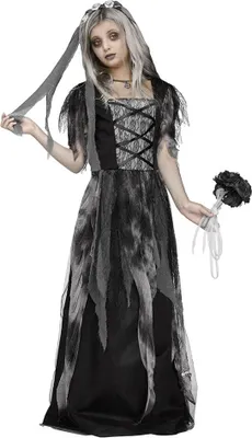 Produktbild von Friedhofs Gothic Brautkleid Halloween Kinderkostüm mit Schleier Kinder Größe: XL