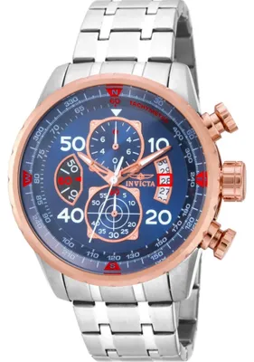 Zdjęcie produktu dla Invicta Aviator 17203 Zegarek Męski - Mechanizm Kwarcowy - Stal Nierdzewna z Niebieską Tarcza - 47 mm