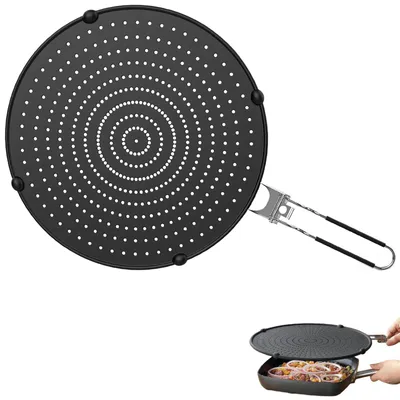 Spritzschutz 32 cm, Silikon/Edelstahl, klappbarer Griff, schwarz