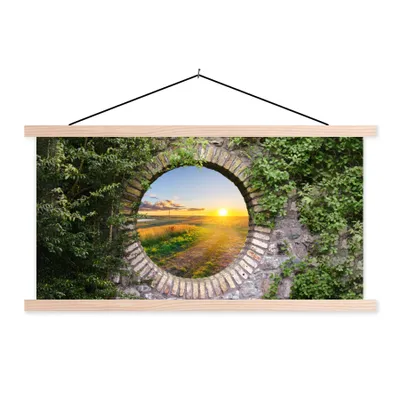 Produktbild von MuchoWow® Textilposter Landleben - Ausblick - Sonne 120x60 cm mit holzfarbenen Rahmen - Klemmleiste