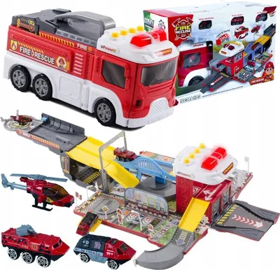 Image de Camion de pompiers interactif 2 en 1 Garage + Remorques METAL [LA-038 / LA-057]