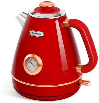 Productafbeelding van SnelShoppen - Elektrische Kookketel 1,7 Liter Roestvrij Staal Robijnrood met Thermometer, Draadloos, BPA-vrij en Automatisch Uitschakelen voor Keuken