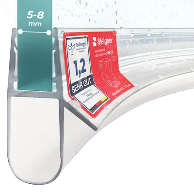 Produktbild von STEIGNER Duschtürdichtung gebogen UK17 200 cm (1 Stk.) Transparent - Duschdichtung für Runddusche oder Duschkabine Viertelkreis mit Duschtür 5-8 mm - Flexibles Material, Wasserdicht, Einfache Montage