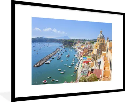 Produktbild von MuchoWow® Gerahmtes Poster Boot - Meer - Haus - Neapel 90x60 cm - Poster mit Schwarzem Bilderrahmen Wandposter Rahmen Foto Bilder - Wanddekoration - Fotos