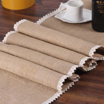 Produktbild von Tischläufer aus cremefarbenem Jute-Spitzenstoff, 30 x 275 cm, rustikaler Landhausstil, für Gartenpartys, Hochzeiten, Küche und Bauernhausdekoration