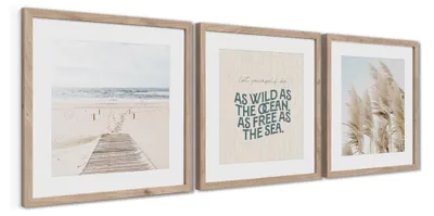 Zdjęcie produktu dla STYLER Obraz na ścianę 3x 30x30 cm w ramie MDF motyw nadmorskiego klimatu dekoracja do salonu sypialni biura nowoczesny styl Modernpik SEASIDE