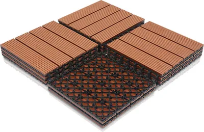 Zdjęcie produktu dla Jiubiaz płytki tarasowe płytki drewniane płytki WPC 11 plastikowe 1m² ogród 30x30cm płytki podłogowe z drenażem brązowe
