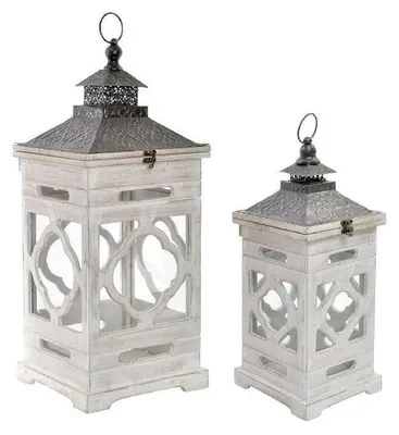 Glaslaterne 70x31x31 cm, 2er Set, Weiß