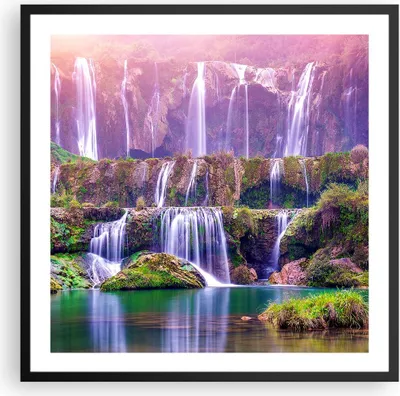 Produktbild von Gerahmtes Poster - Schwarzer Rahmen - Wasserfall Natur - 60x60 cm - Wand Bild - Wanddeko - Wandbilder - Kunstposter - Wandposter - Bilderrahmen - Bilder - Kunstdruck - Wandbild - P2BAC60x60-3893