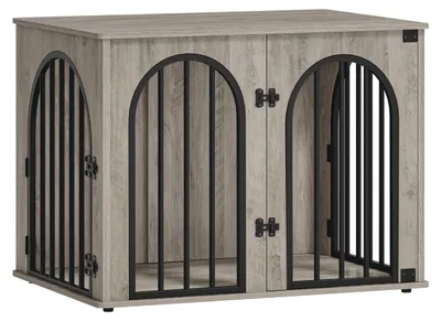 Image de Cage pour chien - Cage de transport pour chien - Chenil - Abri pour chien - Meuble-cage pour chien - 80 cm - Métal et MDF - 3 portes et table latérale