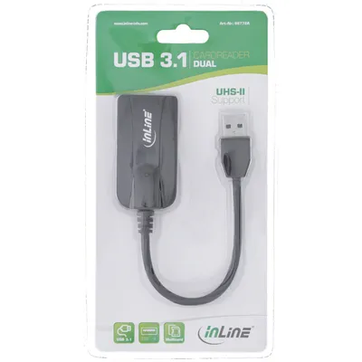 Zdjęcie produktu dla InLine 66772A, MMC Mobile, MicroSD (TransFlash), MicroSDHC, MicroSDXC, RS-MMC, SD, SDHC, SDXC, Czarny, 100 Mbit/s, USB 3.2 Gen 1 (3.1 Gen 1) Type-A, 33 mm, 235 mm