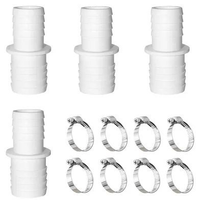 Productafbeelding van Zwembadslangconnector, 38 mm, set van 4, kunststof, wit, met 8 slangklemmen