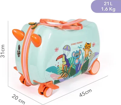 Image de Milk&Moo Jungle Friends Valise Trolley pour Enfants, Valise à Chevaucher, Trolley à Roulettes, Robuste, Sûre et Ergonomique, Roues Pivotantes à 360°,