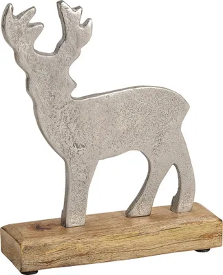 Produktbild von Hirsch Figur aus Metall auf Mango Holzplatte 18 x 22 cm